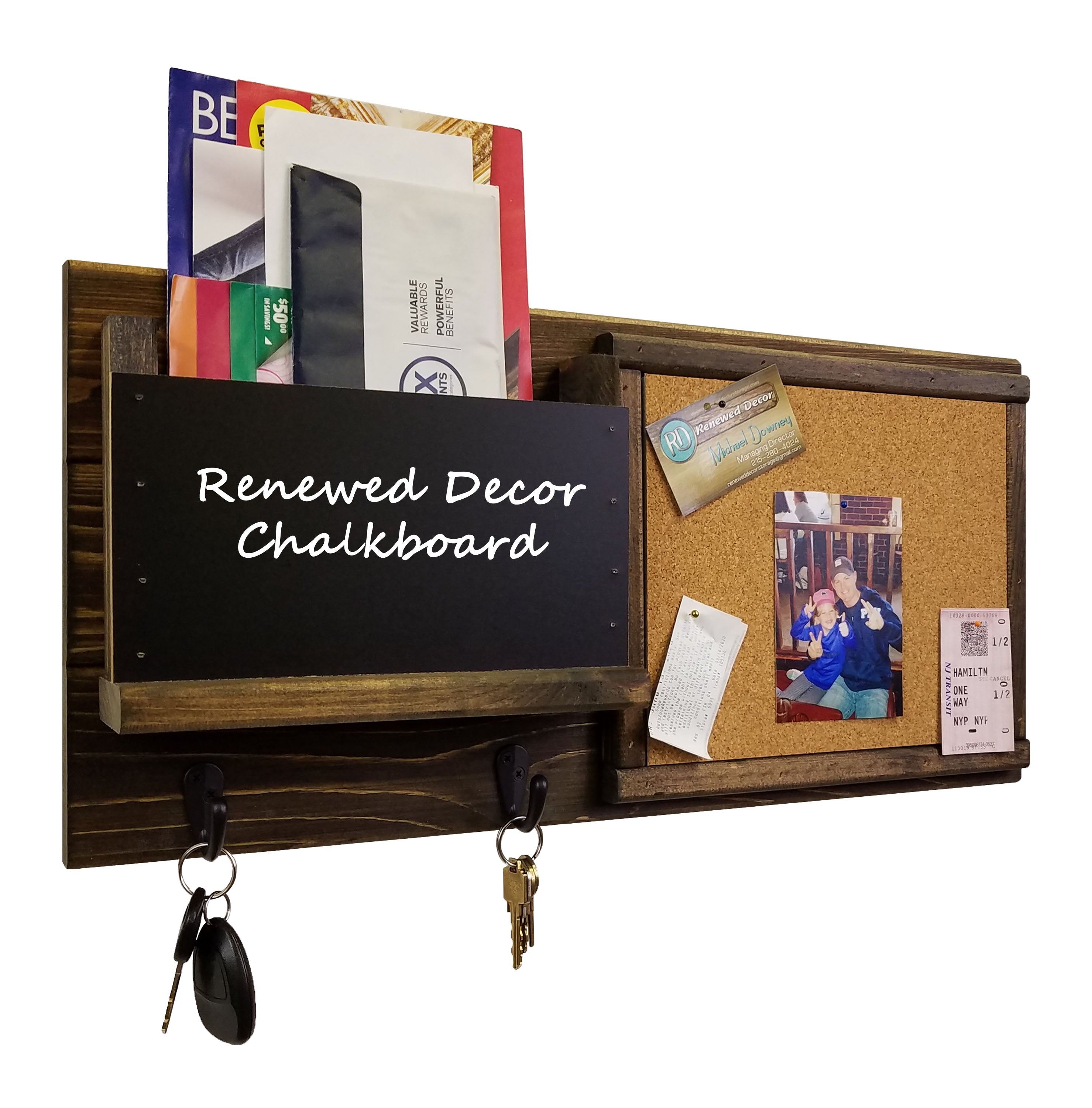 Fox Chase Wall Organizer, Mail Holder, Corkboard & Hooks