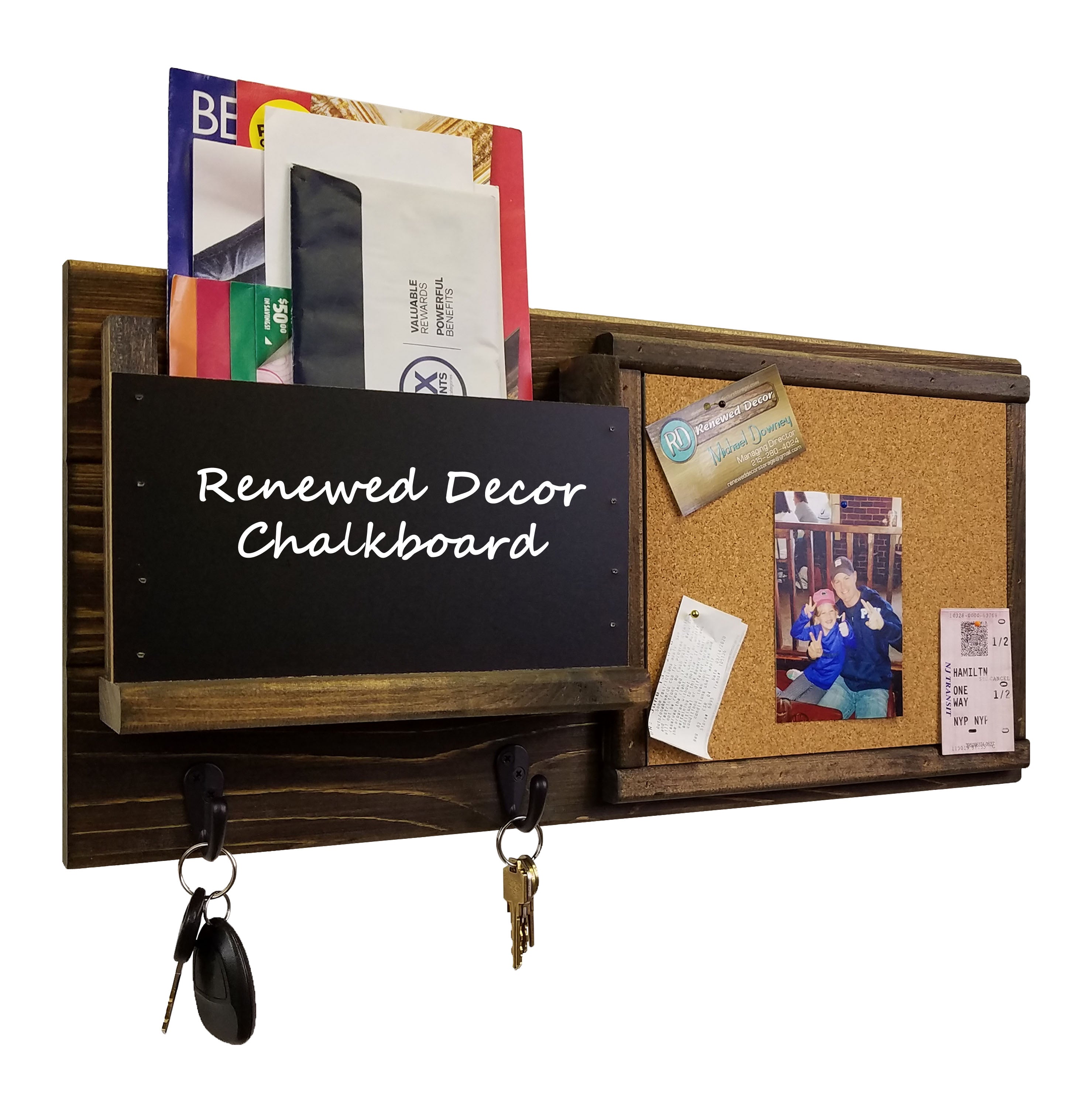 Fox Chase Wall Organizer, 20 Colors & 5 Hook Finishes, Shown in Dark Walnut with Oiled Bronze Hooks