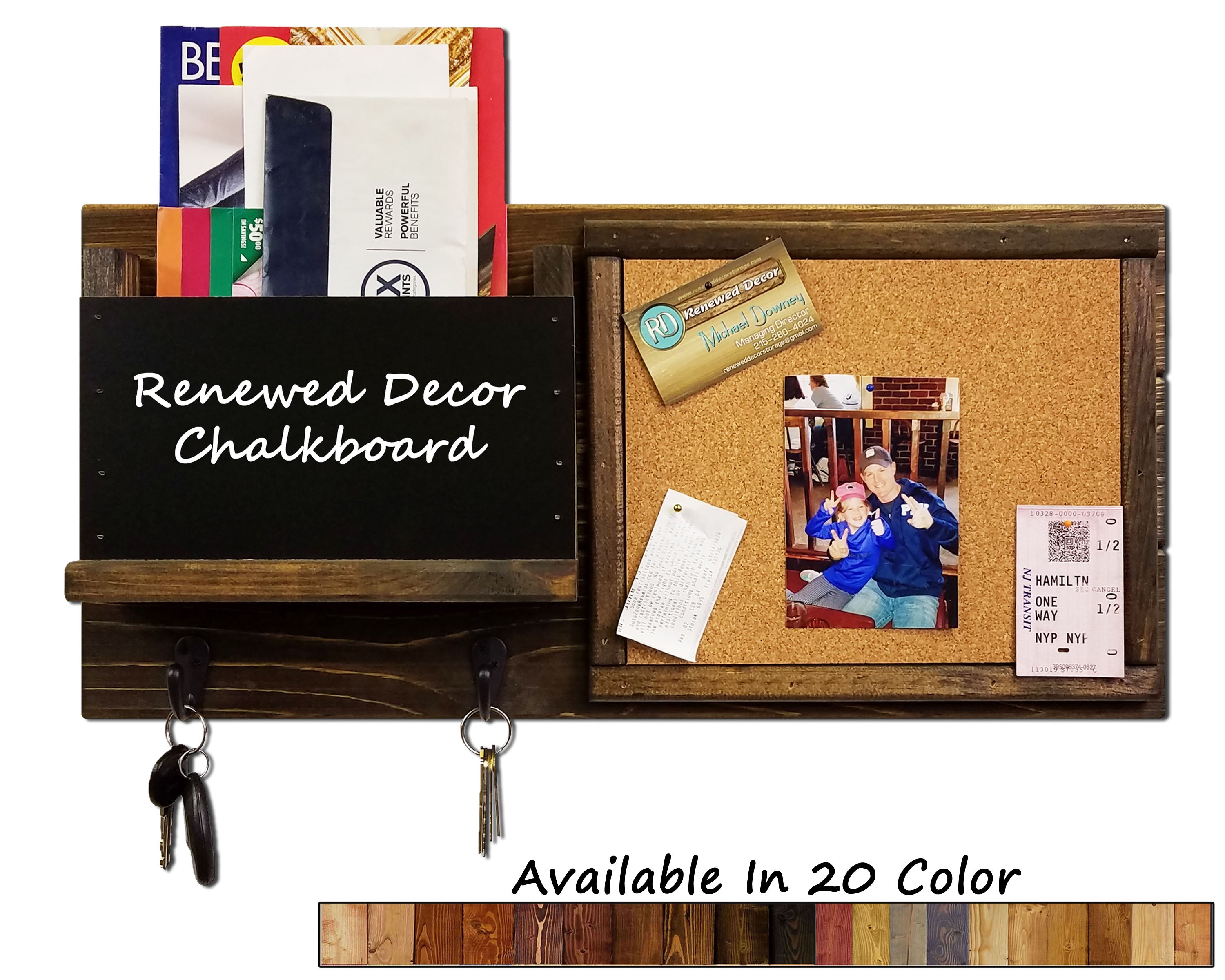 Fox Chase Wall Organizer, Mail Holder, Corkboard & Hooks