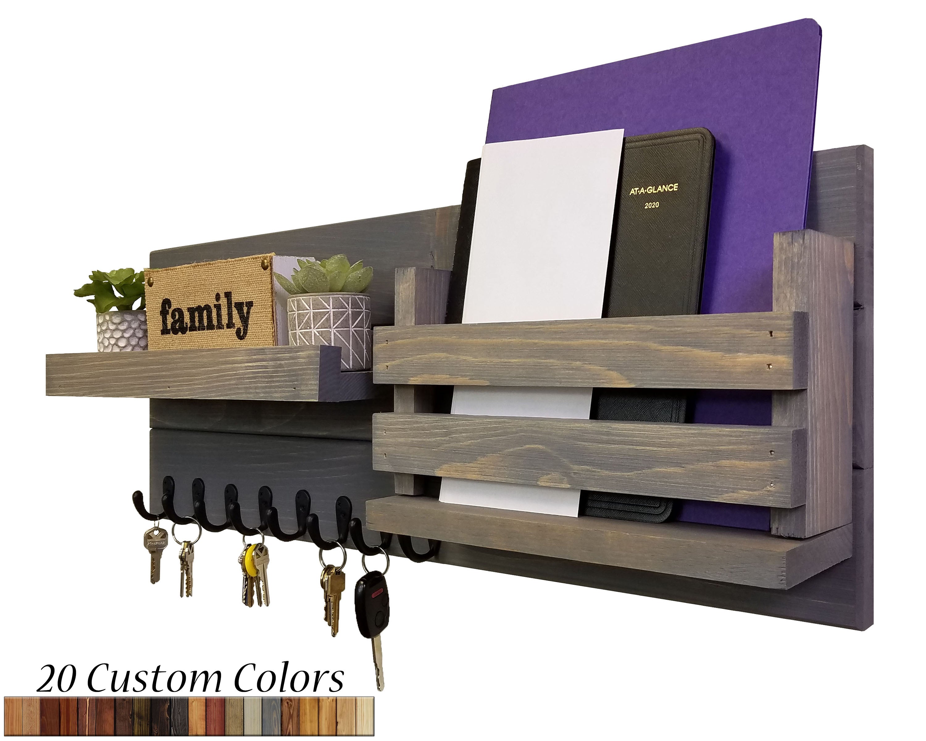 Greatland Wall Mounted Organizer, 20 Stain Colors & 5 Hook Finishes by Renewed Decor