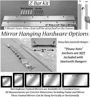Herringbone Rustic Reclaimed Wood Wall Mirror, Sizes & Hanging Hardware