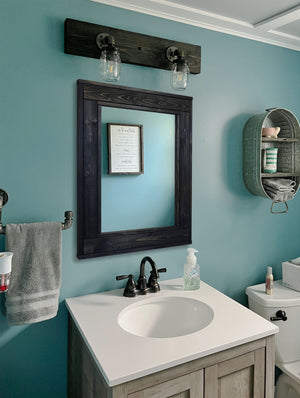 Herringbone Reclaimed Styled Wood Mirror, 5 Sizes & 20 Stain Colors, Shown in Ebony