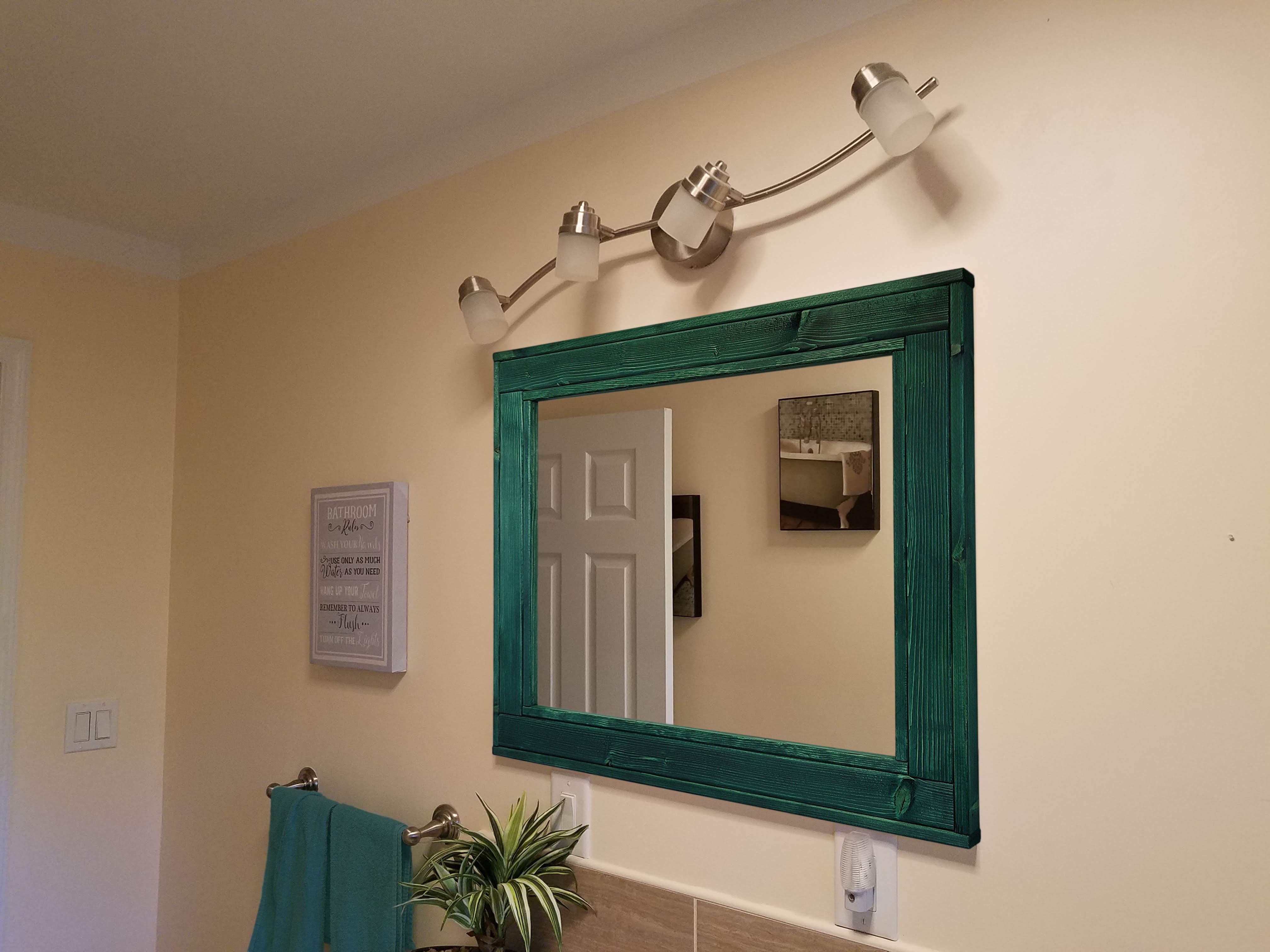 Herringbone Rustic Reclaimed Wood Wall Mirror, 5 Sizes & 13 Colors, Shown in Hunter Green