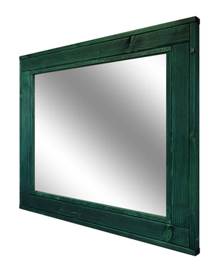 Herringbone Rustic Reclaimed Wood Wall Mirror, 5 Sizes & 13 Colors, Shown in Hunter Green