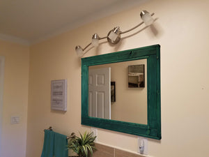 Herringbone Rustic Reclaimed Wood Wall Mirror, 5 Sizes & 13 Colors, Shown in Hunter Green