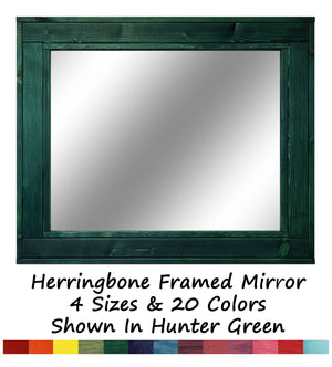 Herringbone Rustic Reclaimed Wood Wall Mirror, 5 Sizes & 13 Colors, Shown in Hunter Green