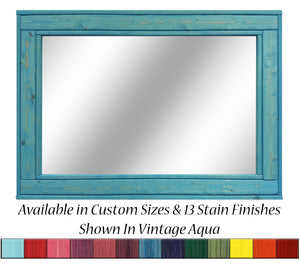 Herringbone Reclaimed Styled Wood Mirror, 5 Sizes & 13 Stain Colors, Shown in Vintage Aqua