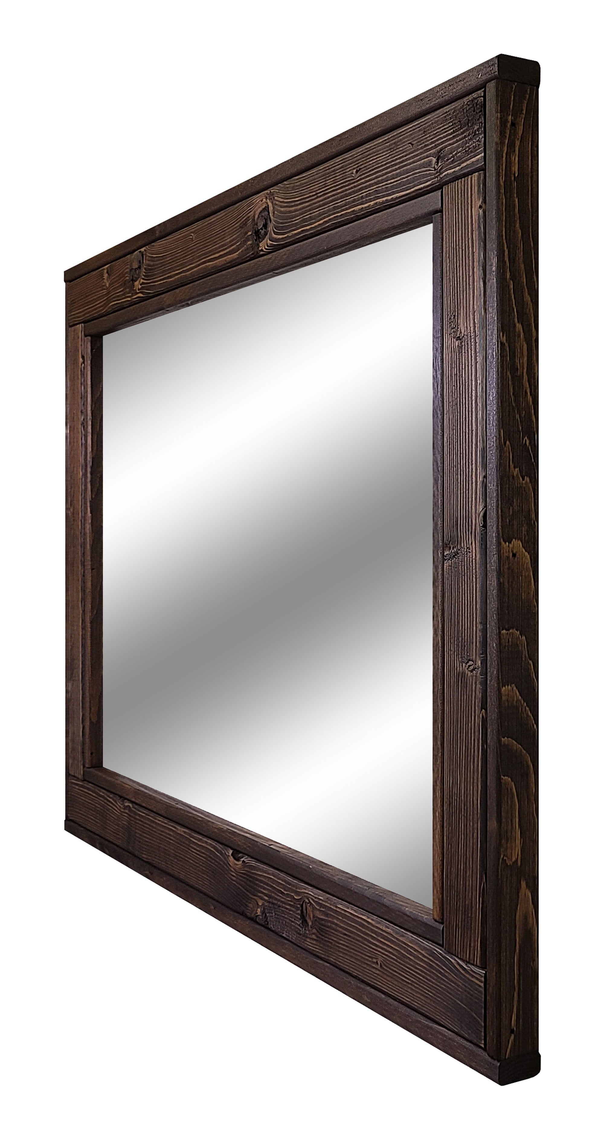 Herringbone Reclaimed Styled Wood Mirror, 20 Stain Colors & Custom Sizes, Shown in Jacobean