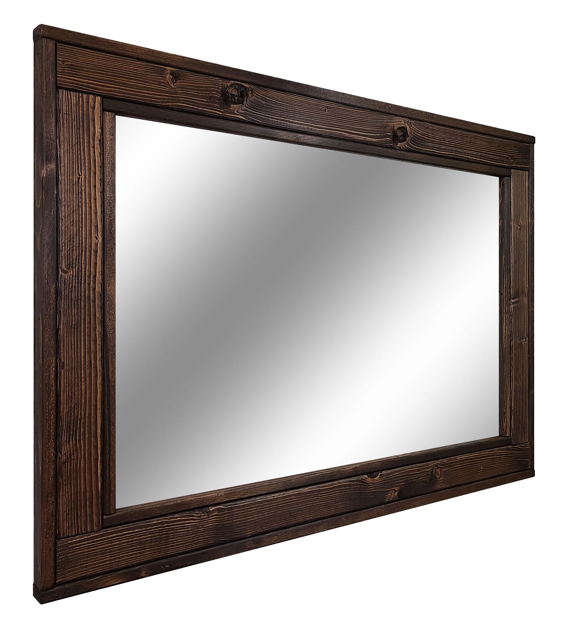 Herringbone Reclaimed Styled Wood Mirror, 20 Stain Colors & Custom Sizes, Shown in Jacobean