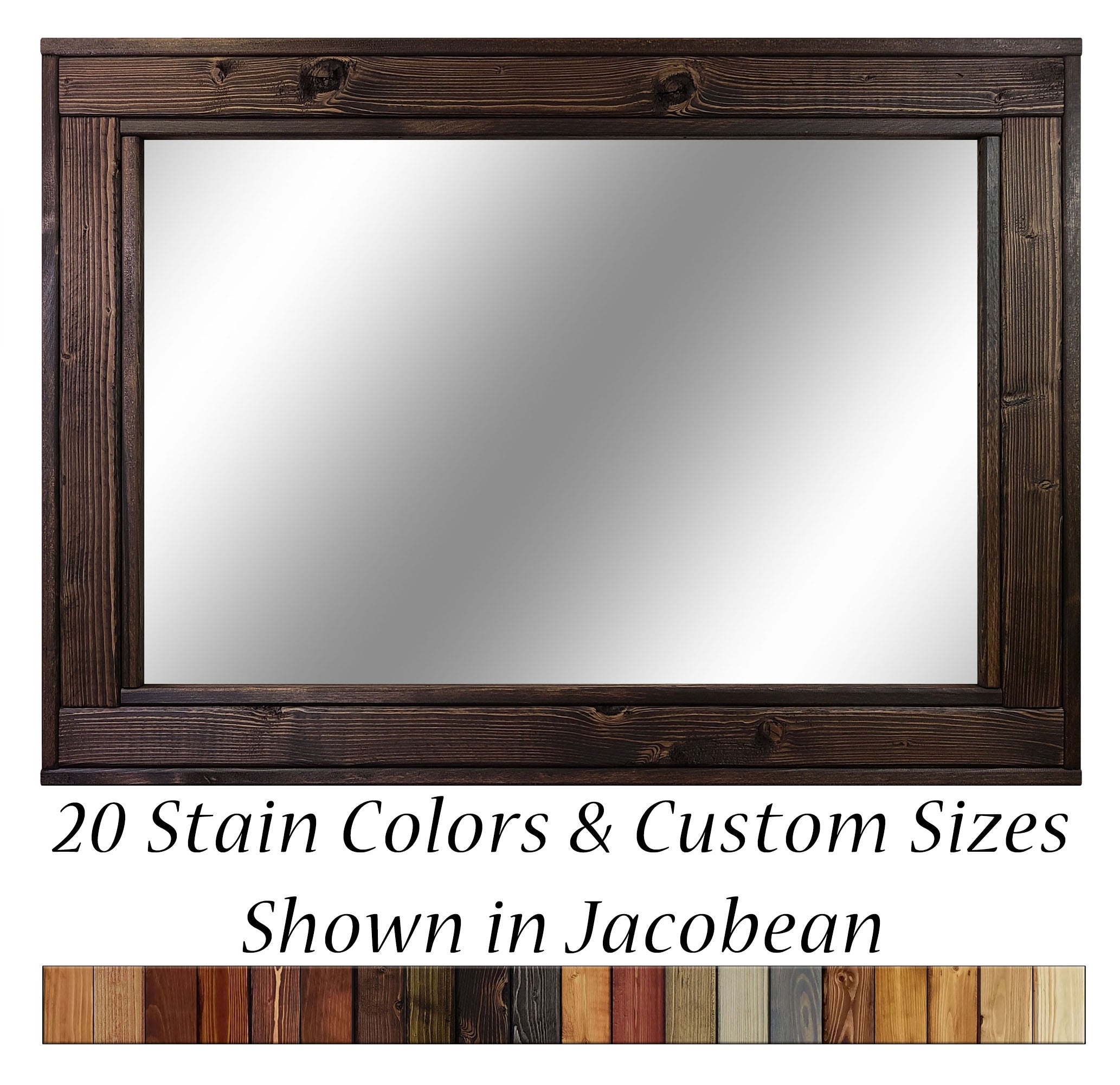 Herringbone Reclaimed Styled Wood Mirror, 20 Stain Colors & Custom Sizes, Shown in Jacobean