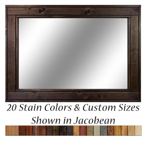 Herringbone Reclaimed Styled Wood Mirror, 20 Stain Colors & Custom Sizes, Shown in Jacobean
