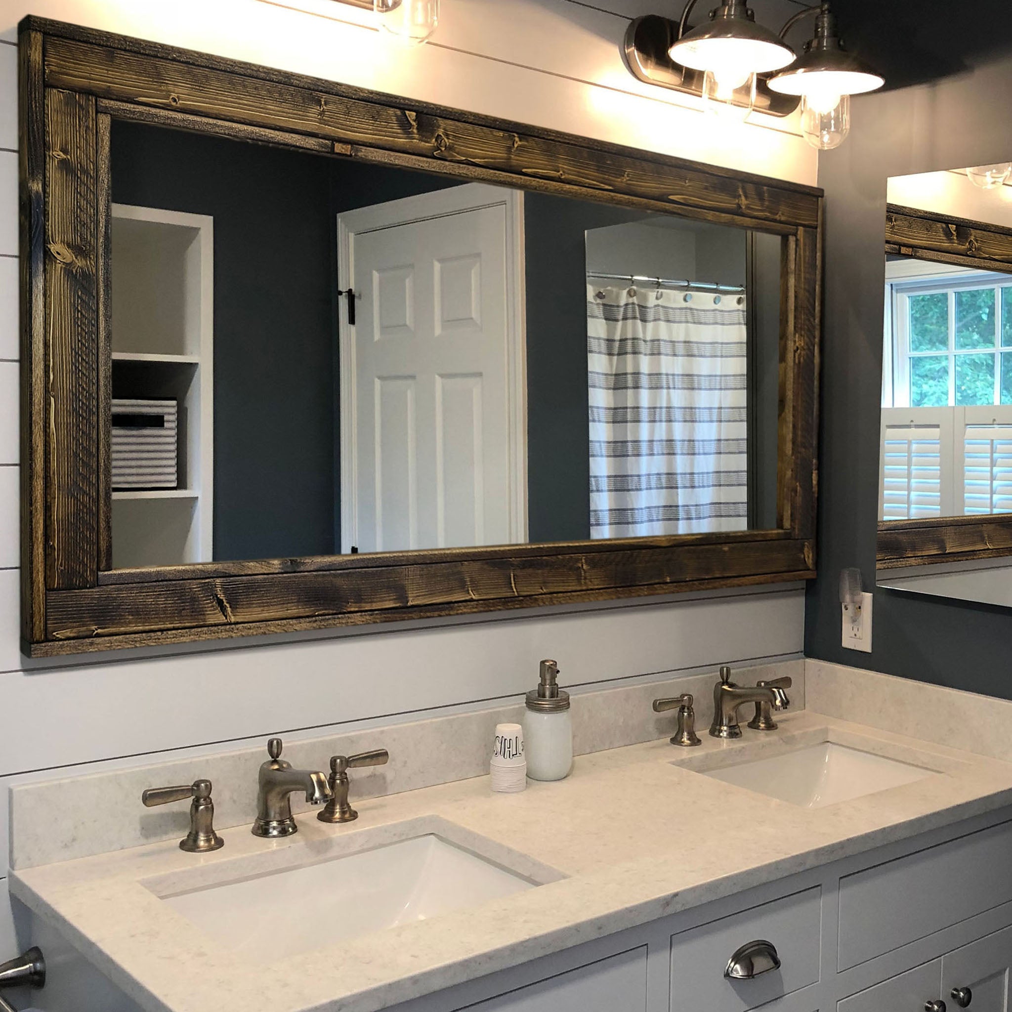 Herringbone Reclaimed Styled Wood Mirror, 5 Sizes & 20 Colors, Shown in Dark Walnut