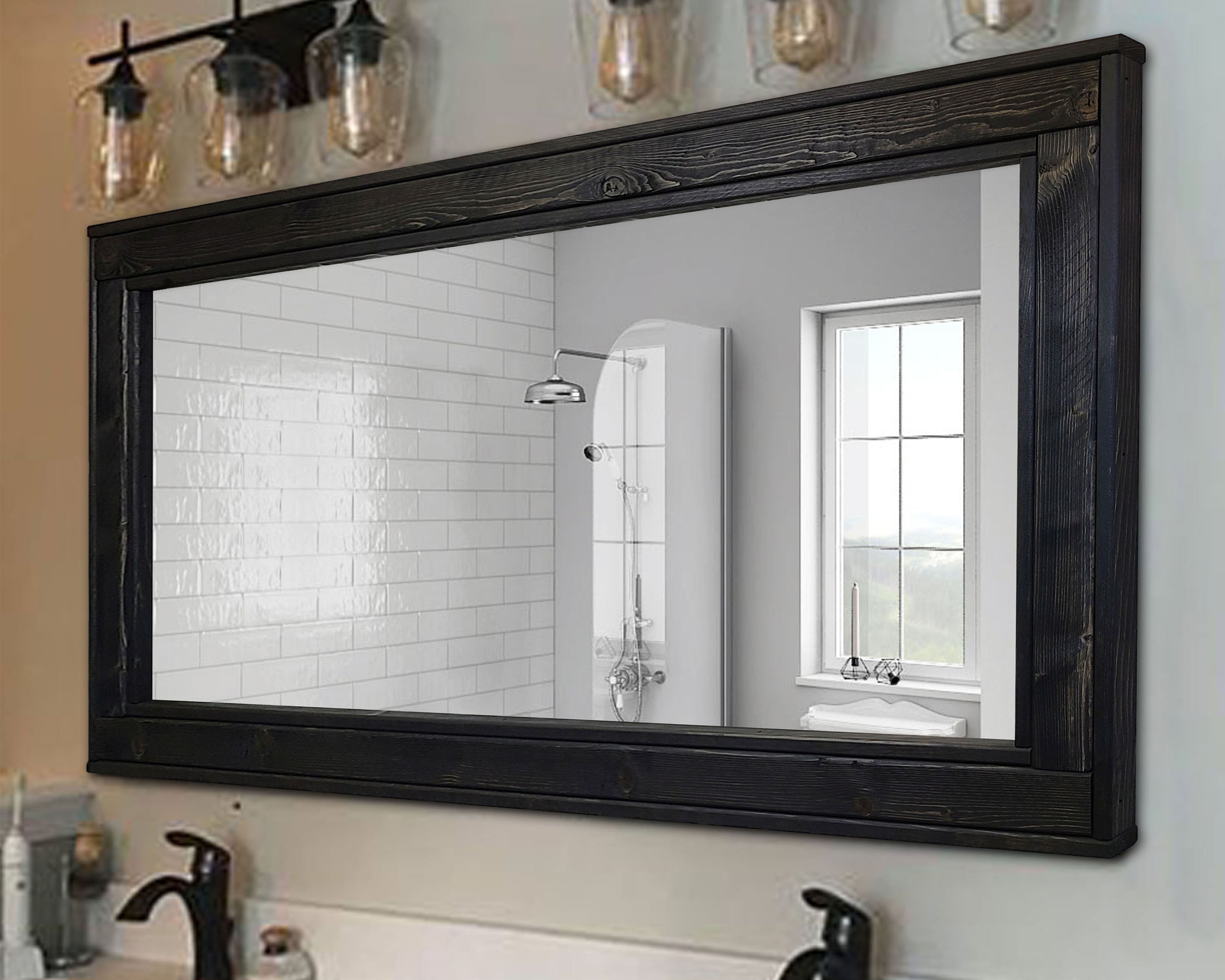 Herringbone Reclaimed Wood Framed Mirror, Shown in Ebony