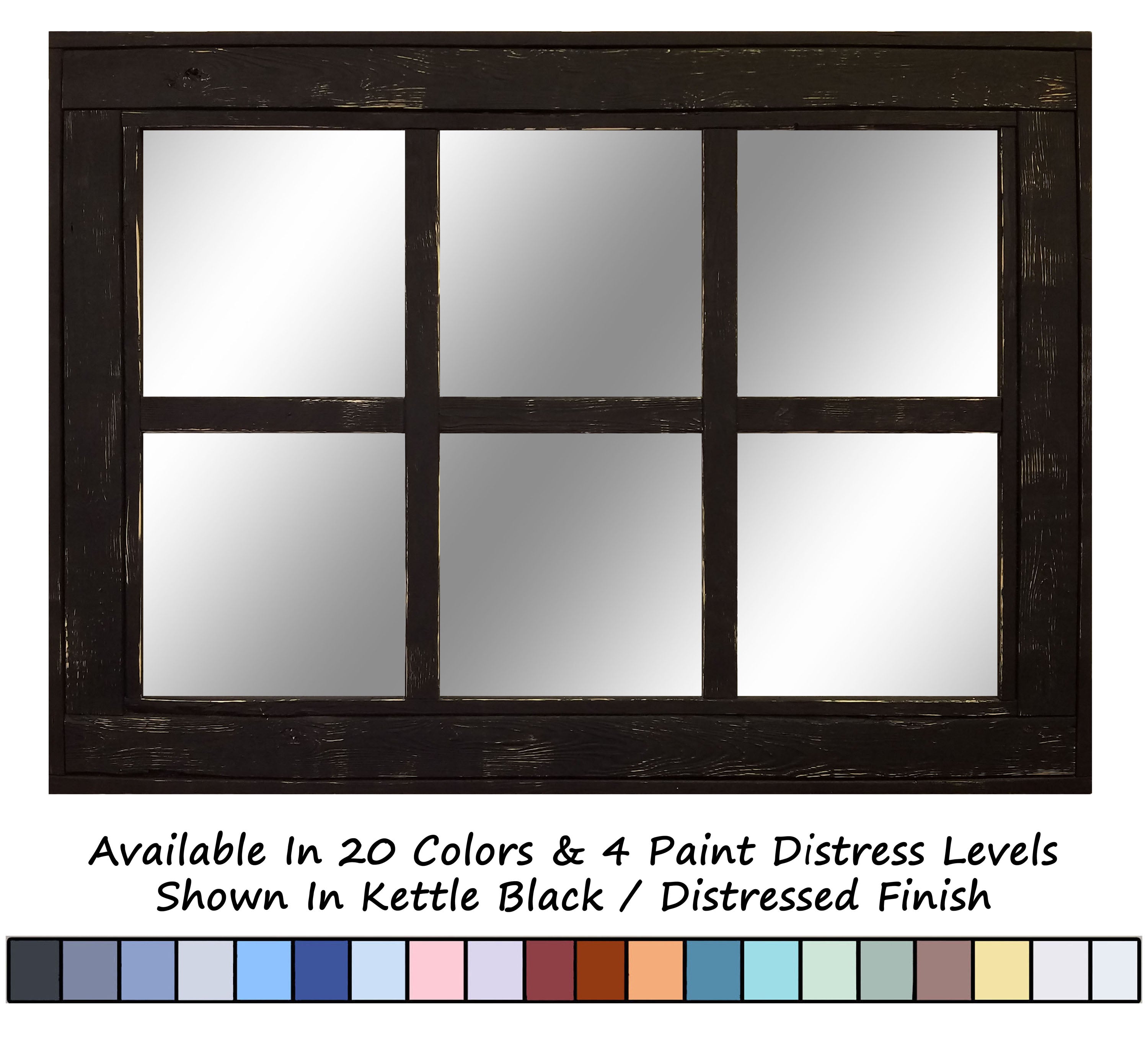 6 Pane Herringbone Rustic Wall Mirror, Shown in Kettle Black