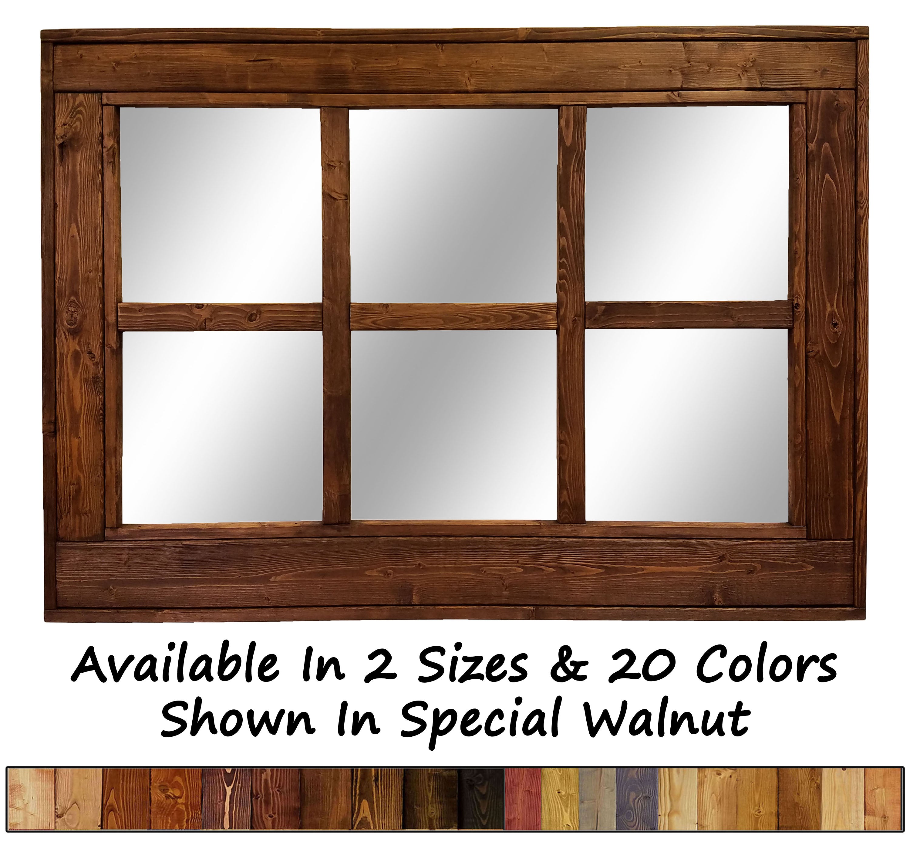 6 Pane Herringbone Rustic Wall Mirror, 2 Sizes & 20 Colors, Shown in Special Walnut