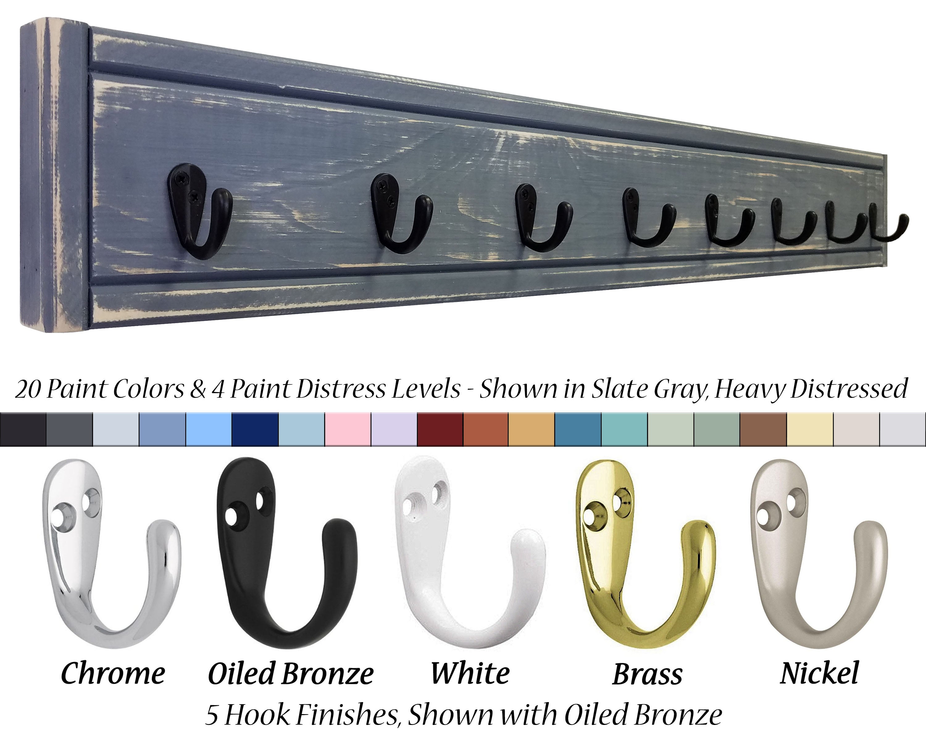 Herringbone Wall Hook Coat Rack, 20 Paint Colors & 5 Hook Finishes