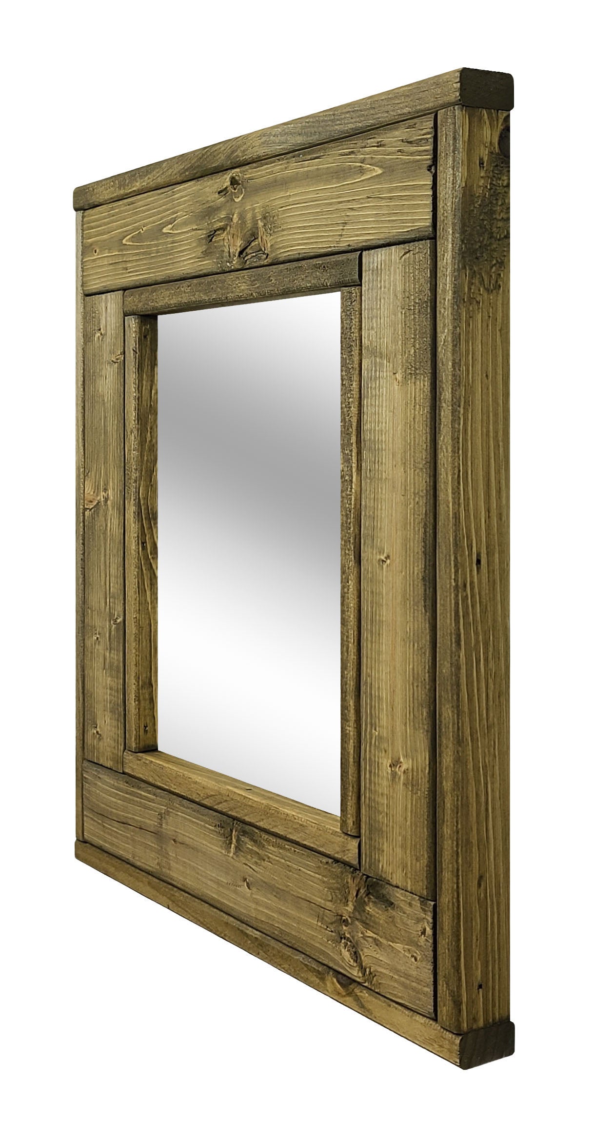 Herringbone Accent Reclaimed Styled Wood Mirror, 20 Stain Colors, Shown in Driftwood
