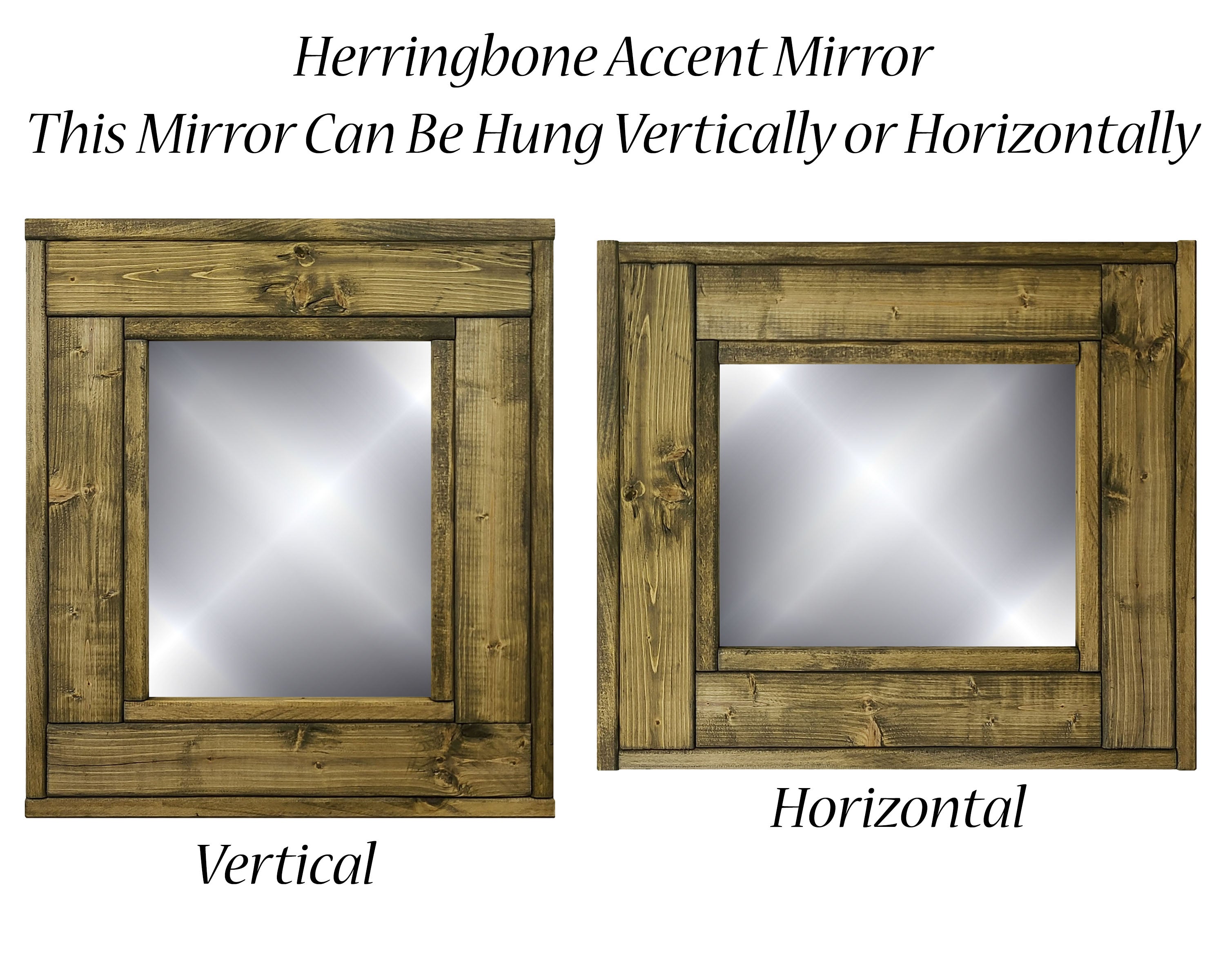 Herringbone Accent Reclaimed Styled Wood Mirror, Vertical Mirror, Horizontal Mirror