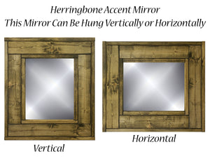 Herringbone Accent Reclaimed Styled Wood Mirror, Vertical Mirror, Horizontal Mirror