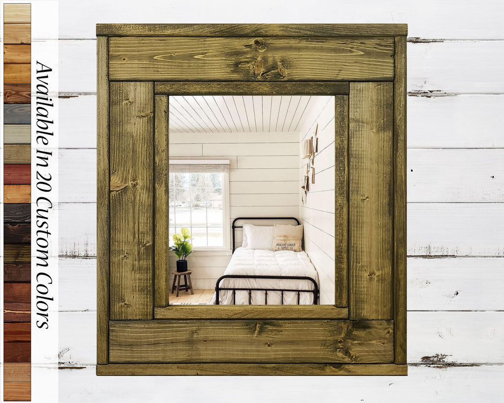 Herringbone Accent Reclaimed Styled Wood Mirror, 20 Stain Colors by Lane of Lenore