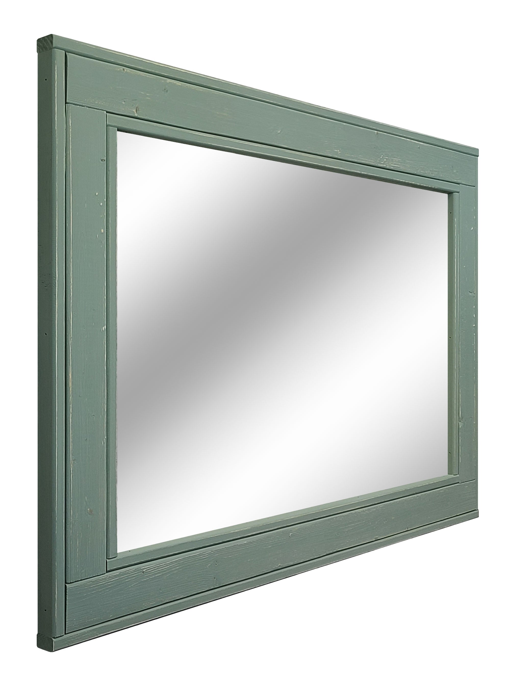Herringbone Rustic Reclaimed Wood Wall Mirror, 5 Sizes & 20 Colors, Shown in Avocado Green