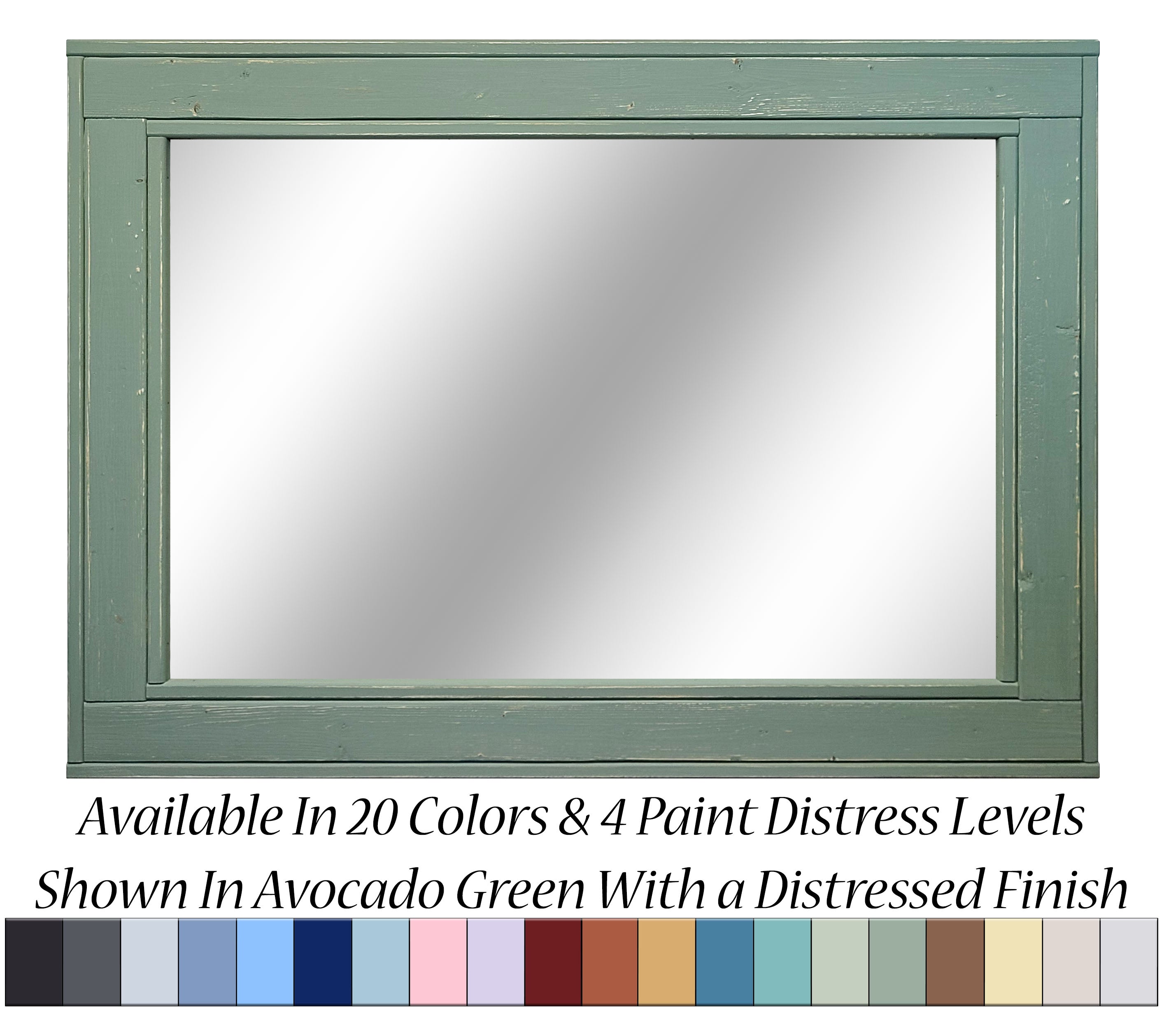 Herringbone Rustic Reclaimed Wood Wall Mirror, 5 Sizes & 20 Colors, Shown in Avocado Green