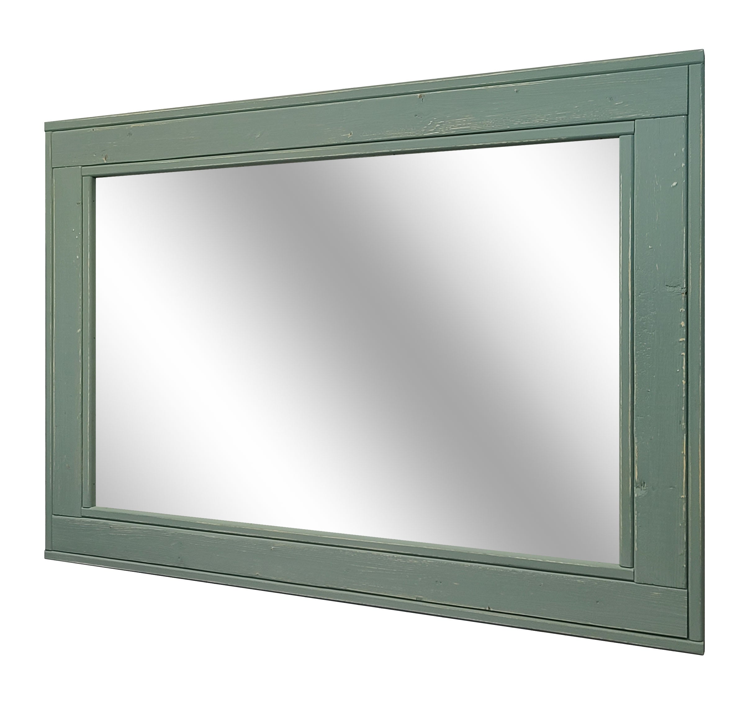 Herringbone Rustic Reclaimed Wood Wall Mirror, 5 Sizes & 20 Colors, Shown in Avocado Green