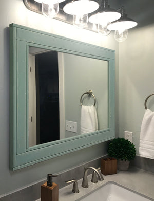 Herringbone Rustic Reclaimed Wood Wall Mirror, 5 Sizes & 20 Colors, Shown in Avocado Green