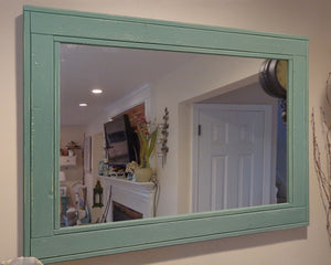 Herringbone Reclaimed Wood Mirror, 20 Colors, Shown in Avocado Green