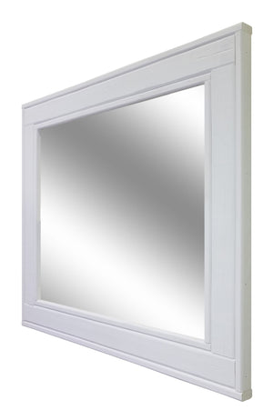 Herringbone Rustic Reclaimed Wood Wall Mirror, 5 Sizes & 20 Colors, Shown in Bright Ivory White
