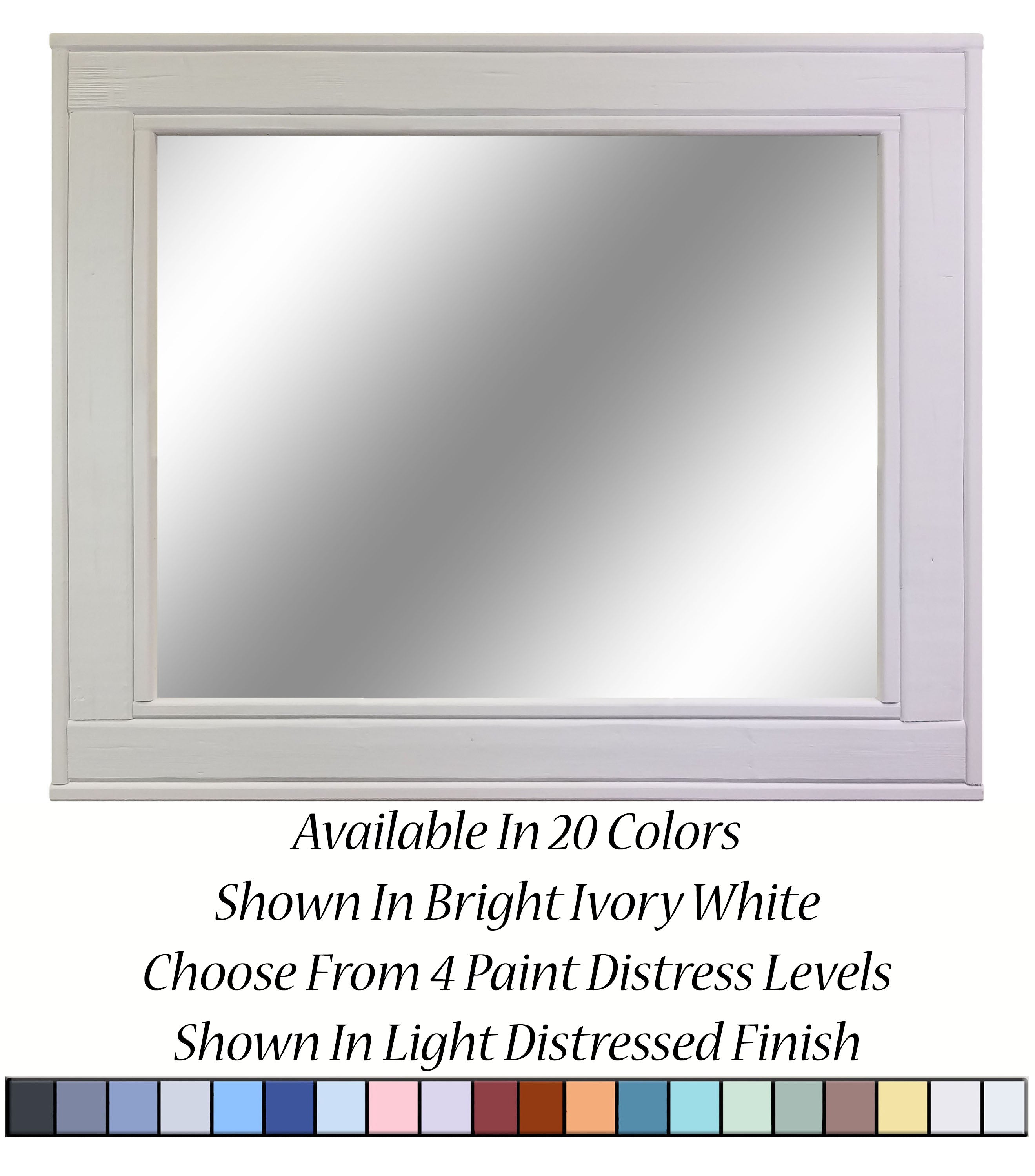 Herringbone Rustic Reclaimed Wood Wall Mirror, 5 Sizes & 20 Colors, Shown in Bright Ivory White