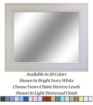 Herringbone Rustic Reclaimed Wood Wall Mirror, 5 Sizes & 20 Colors, Shown in Bright Ivory White