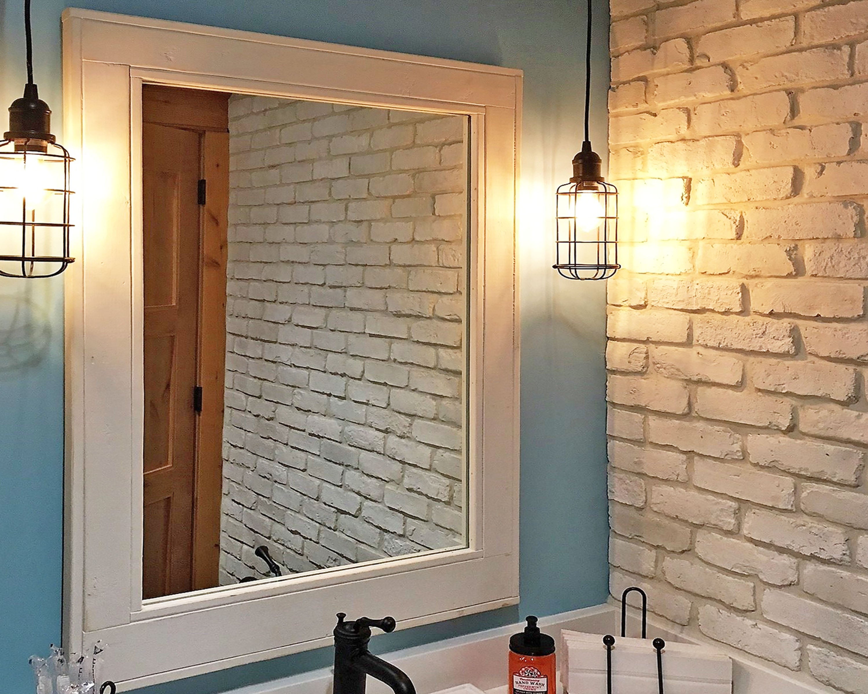 Herringbone Rustic Reclaimed Wood Wall Mirror, 5 Sizes & 20 Colors, Shown in Bright Ivory White