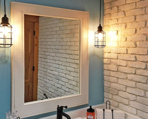Herringbone Rustic Reclaimed Wood Wall Mirror, 5 Sizes & 20 Colors, Shown in Bright Ivory White