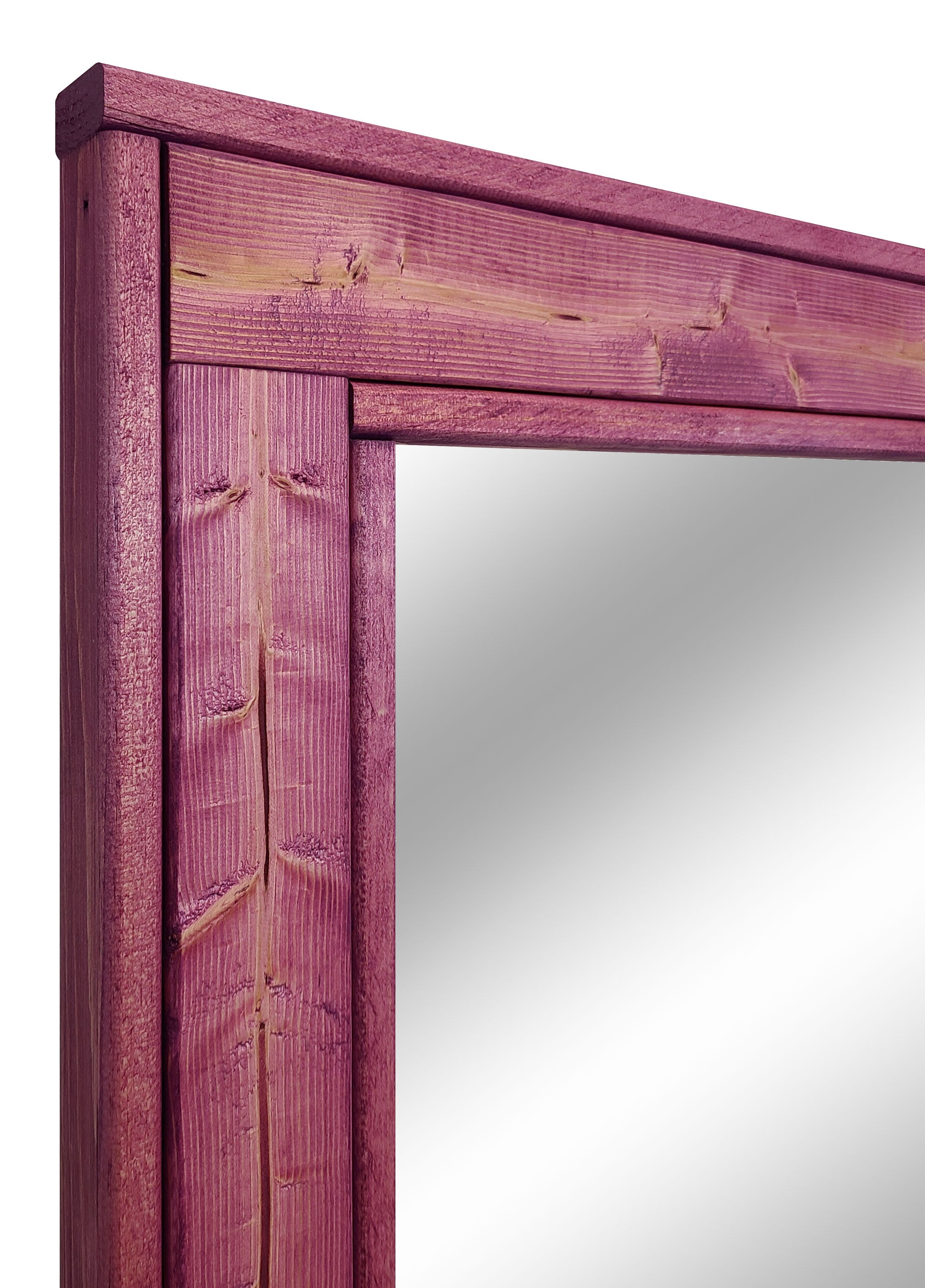 Herringbone Rustic Reclaimed Wood Wall Mirror, 5 Sizes & 13 Colors, Shown in Cherry Blossom