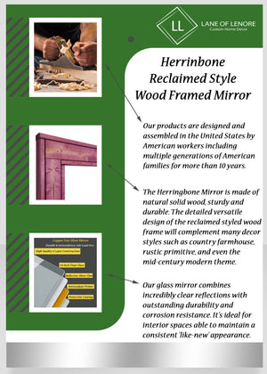 Herringbone Reclaimed Wood Mirror, 5 Sizes & 13 Colored Stains, Shown in Cherry Blossom