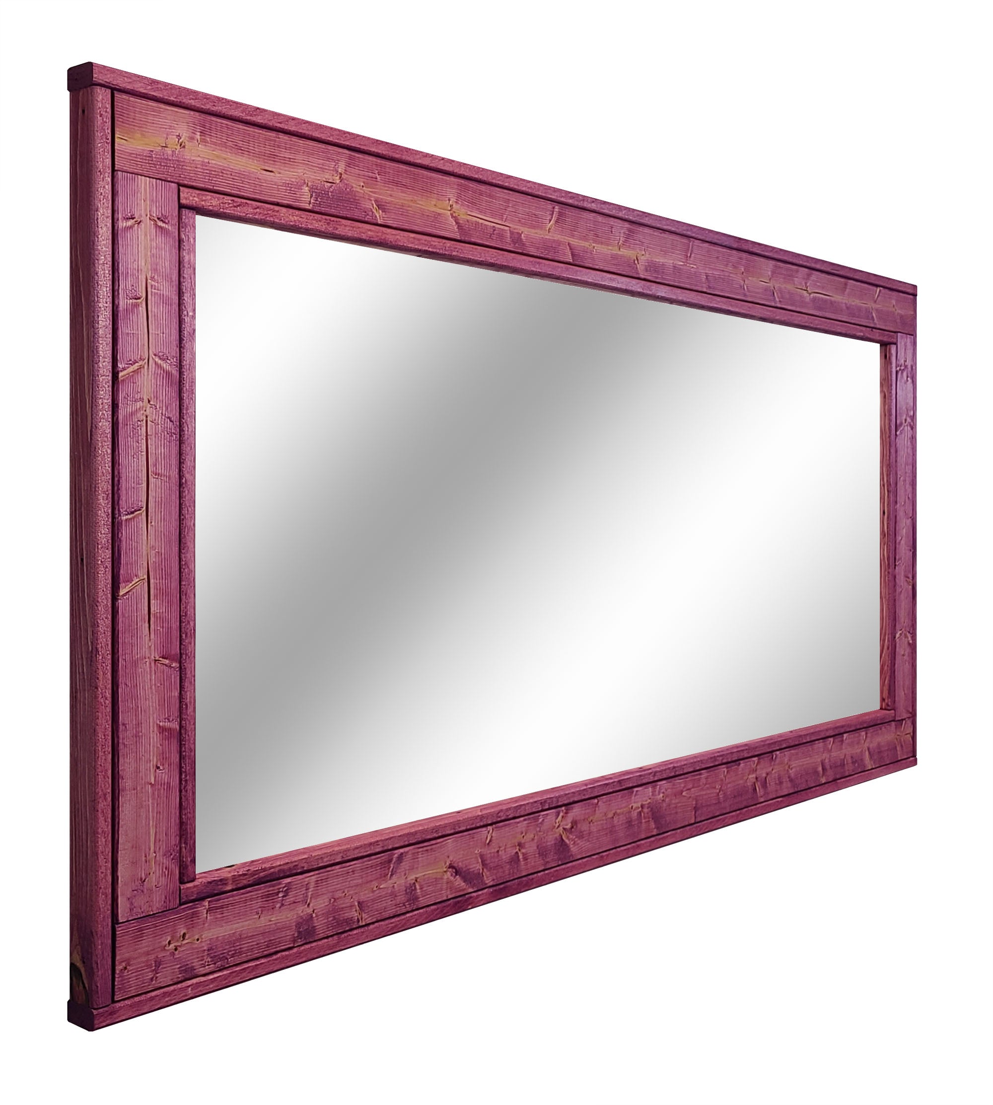 Herringbone Rustic Reclaimed Wood Wall Mirror, 5 Sizes & 13 Colors, Shown in Cherry Blossom
