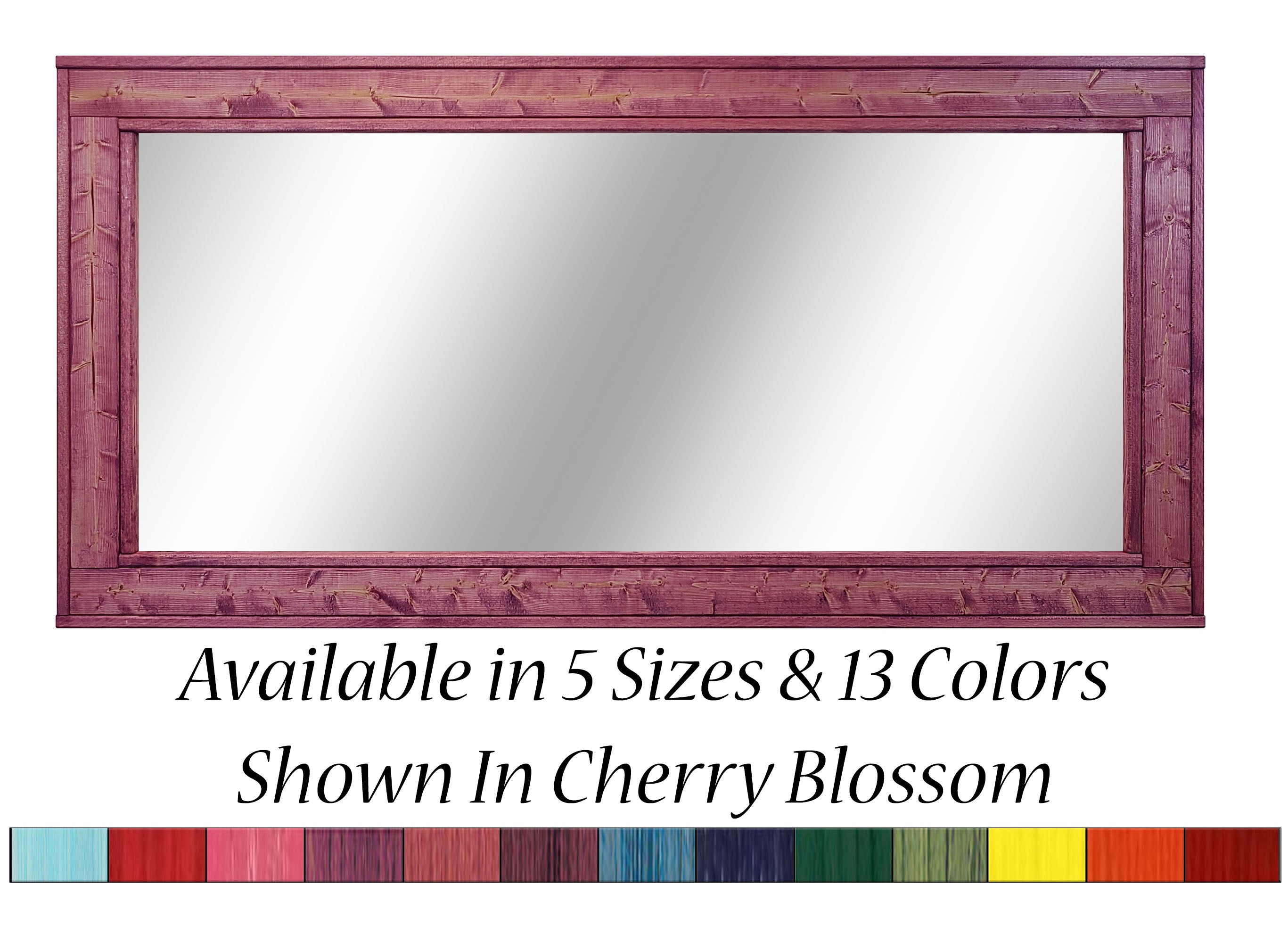 Herringbone Rustic Reclaimed Wood Wall Mirror, 5 Sizes & 13 Colors, Shown in Cherry Blossom