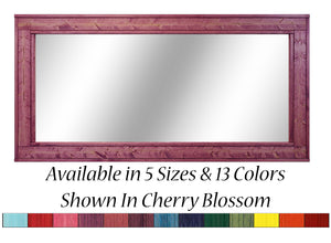 Herringbone Rustic Reclaimed Wood Wall Mirror, 5 Sizes & 13 Colors, Shown in Cherry Blossom