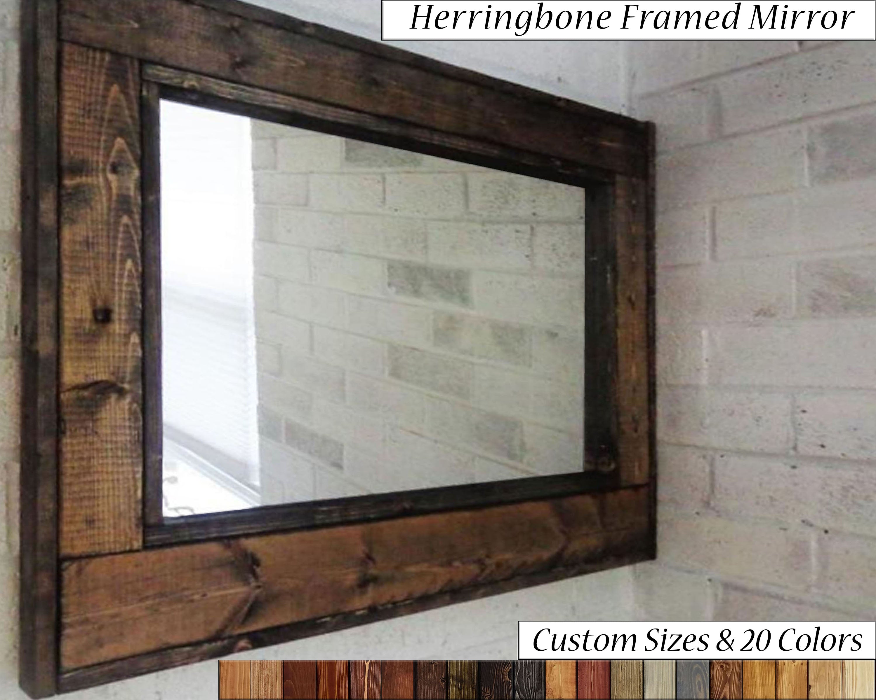 Herringbone Reclaimed Styled Wood Mirror, Handmade in the USA