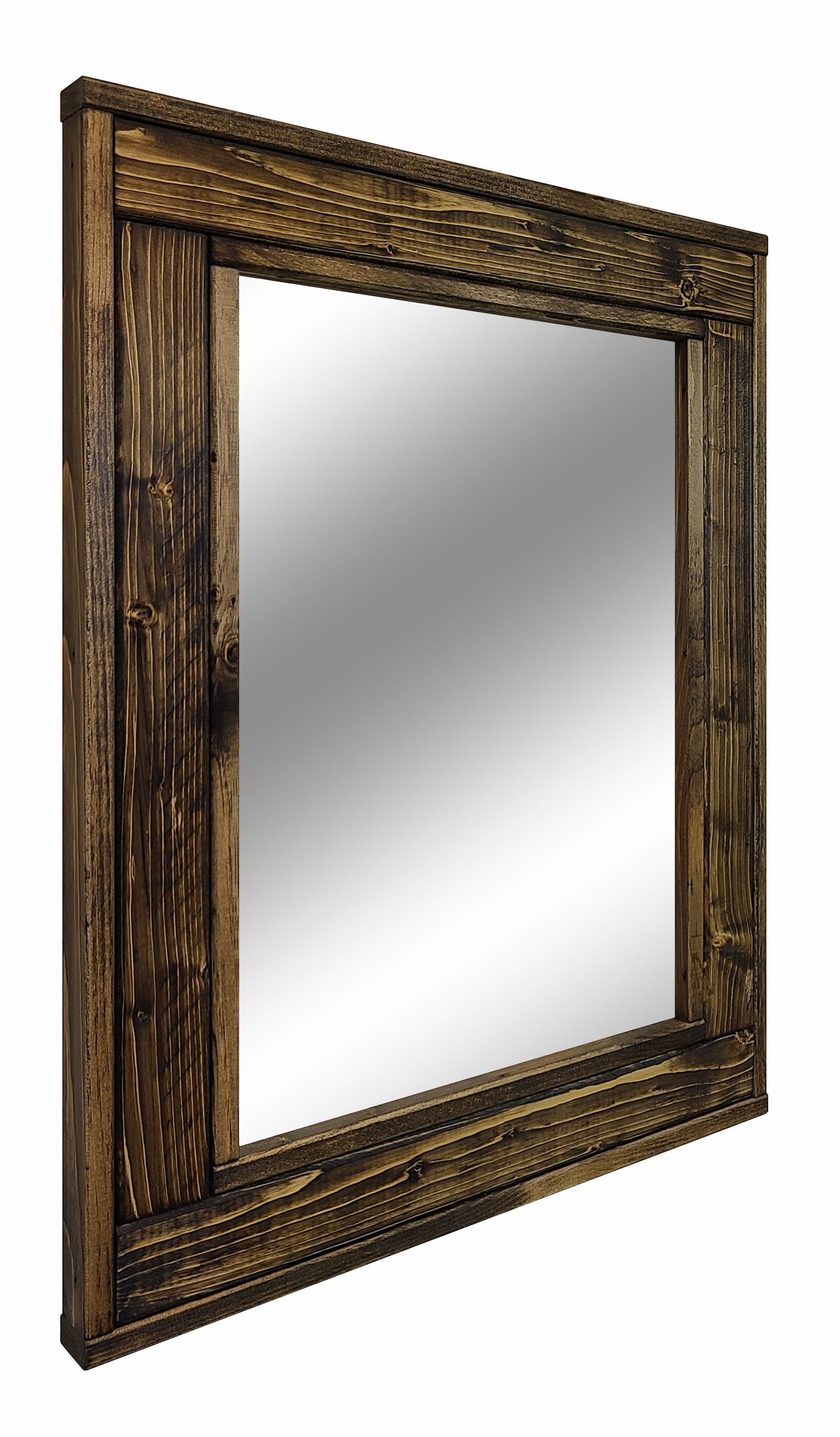 Herringbone Reclaimed Styled Wood Mirror, 5 Sizes & 20 Colors, Shown in Dark Walnut