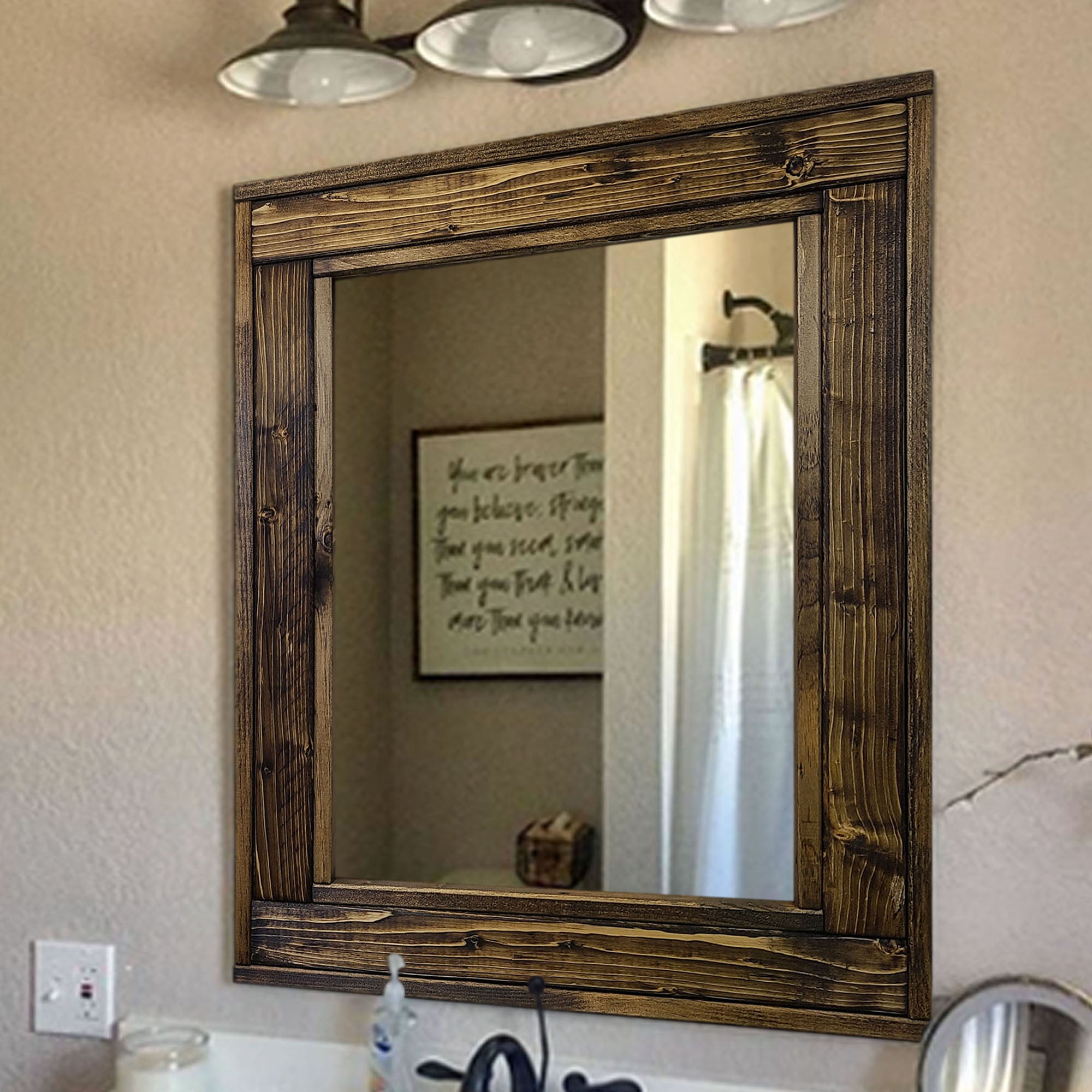 Herringbone Reclaimed Styled Wood Mirror, 5 Sizes & 20 Colors, Shown in Dark Walnut