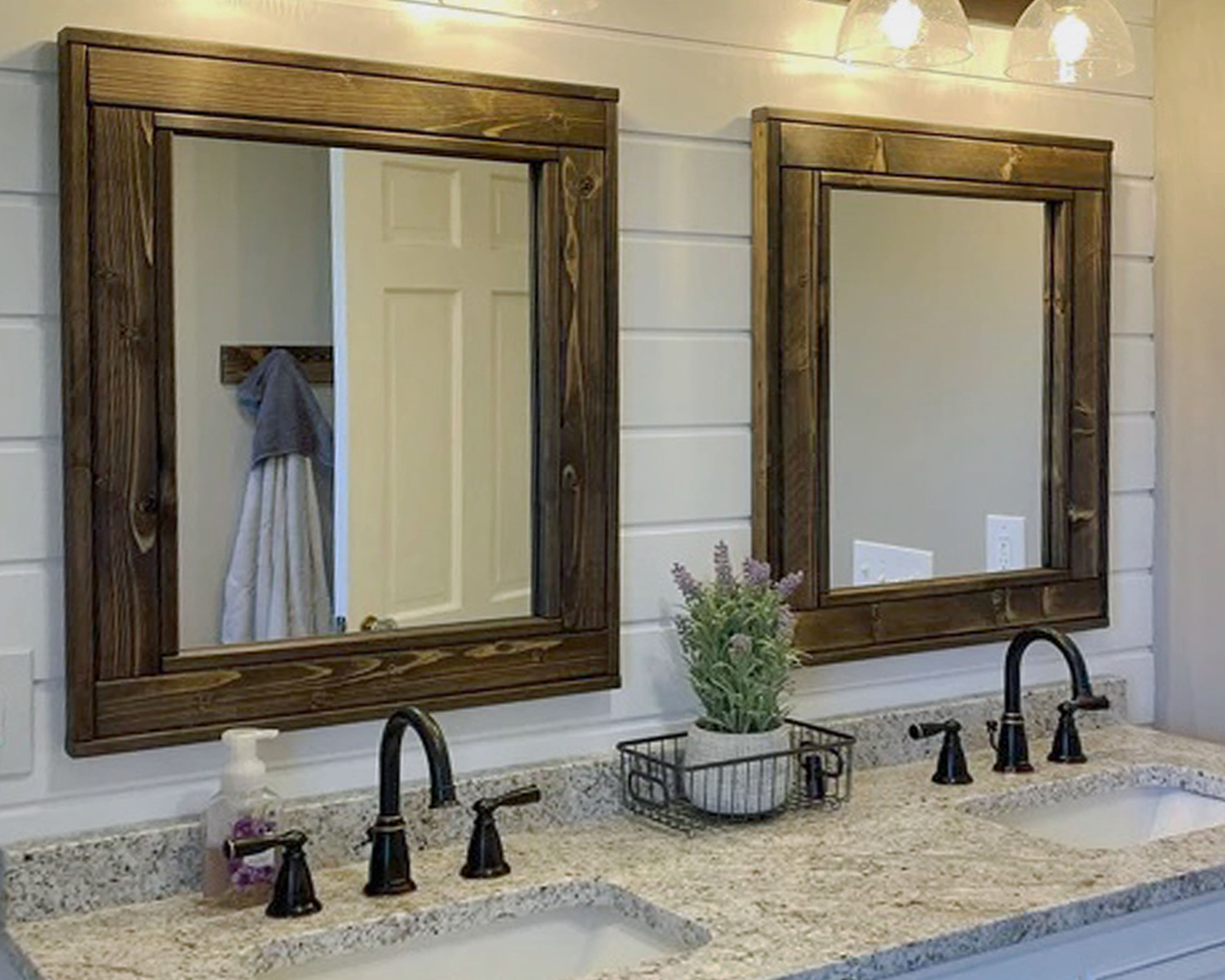 Herringbone Reclaimed Styled Wood Mirror, 5 Sizes & 20 Colors, Shown in Dark Walnut