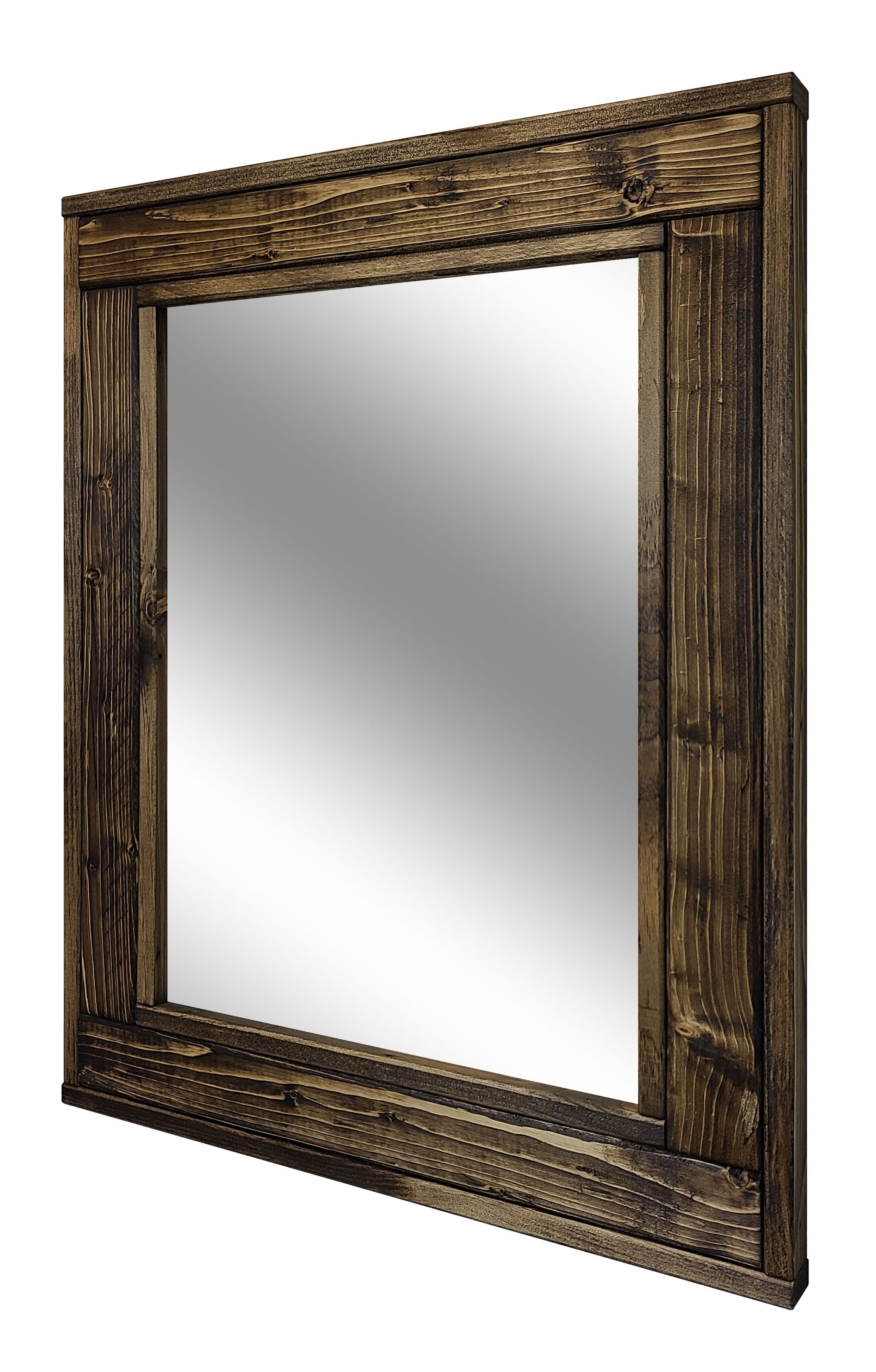 Herringbone Reclaimed Styled Wood Mirror, 5 Sizes & 20 Colors, Shown in Dark Walnut