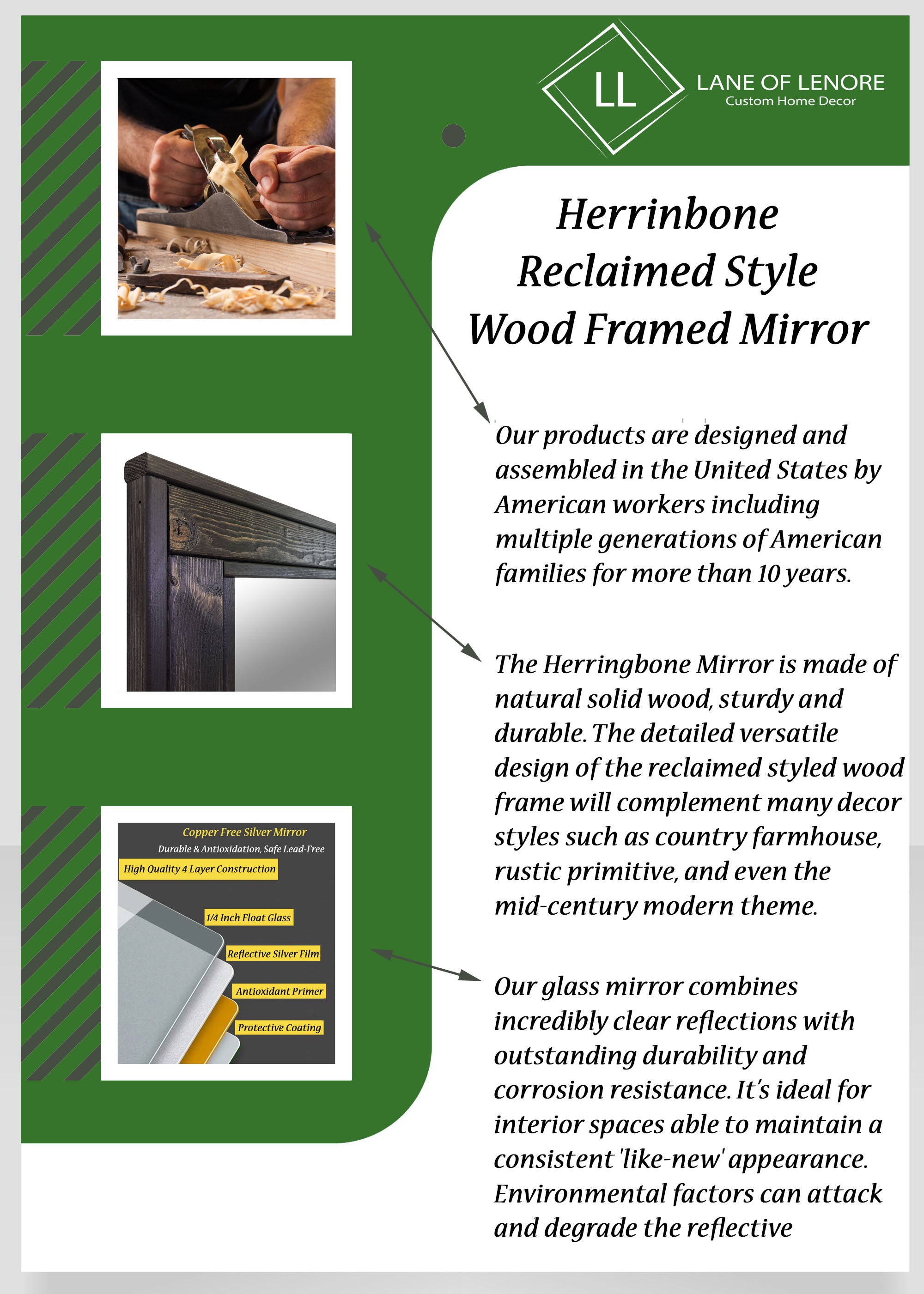 Herringbone Reclaimed Styled Wood Mirror, Product Information