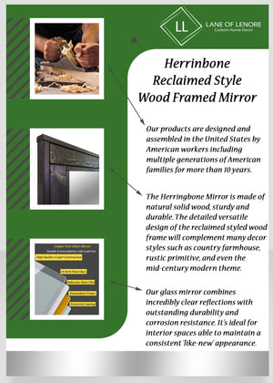 Herringbone Reclaimed Wood Mirror, 5 Sizes & 20 Stain Colors, Shown in Dark Walnut