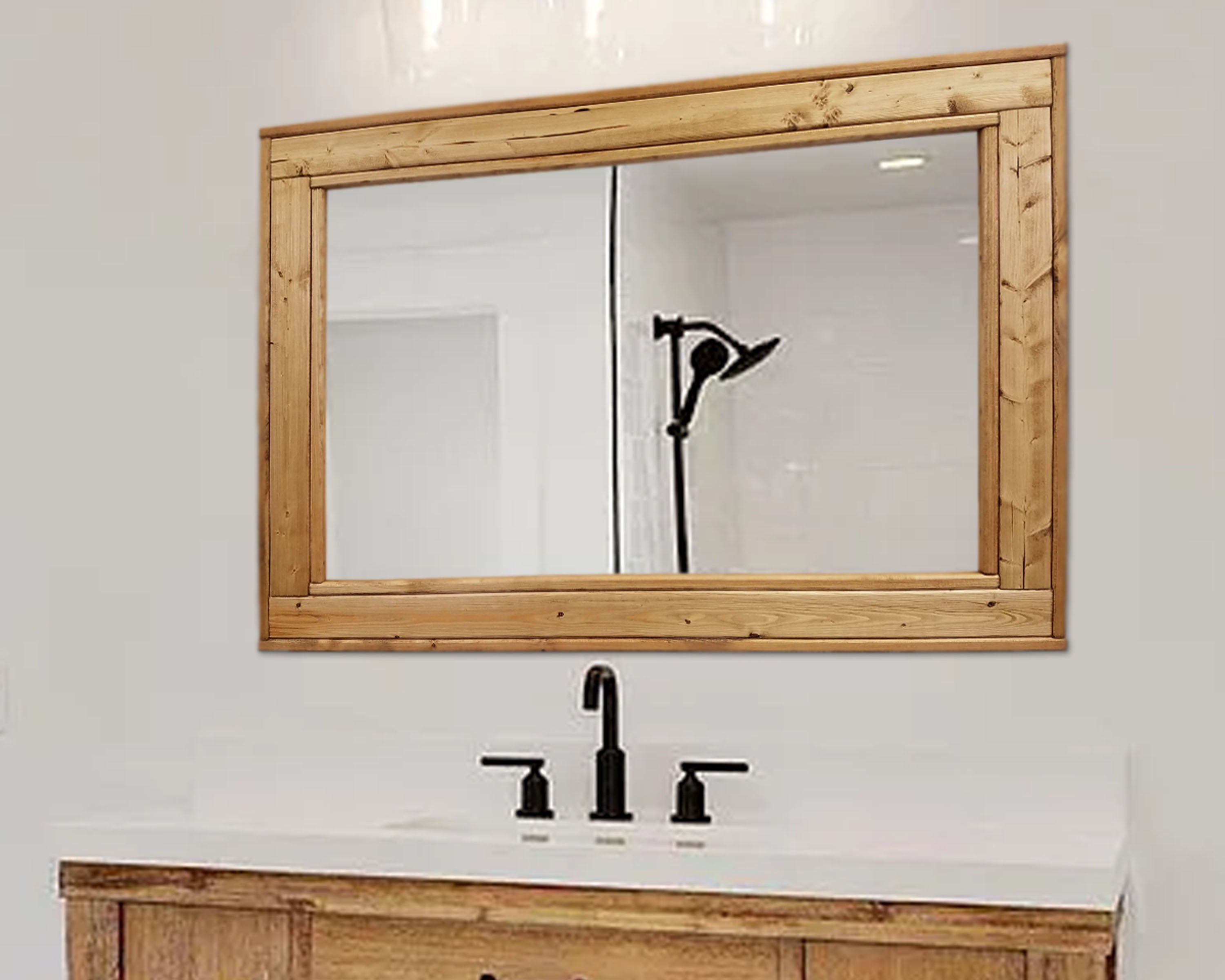 Herringbone Reclaimed Wood Framed Mirror, Shown in Gold Oak