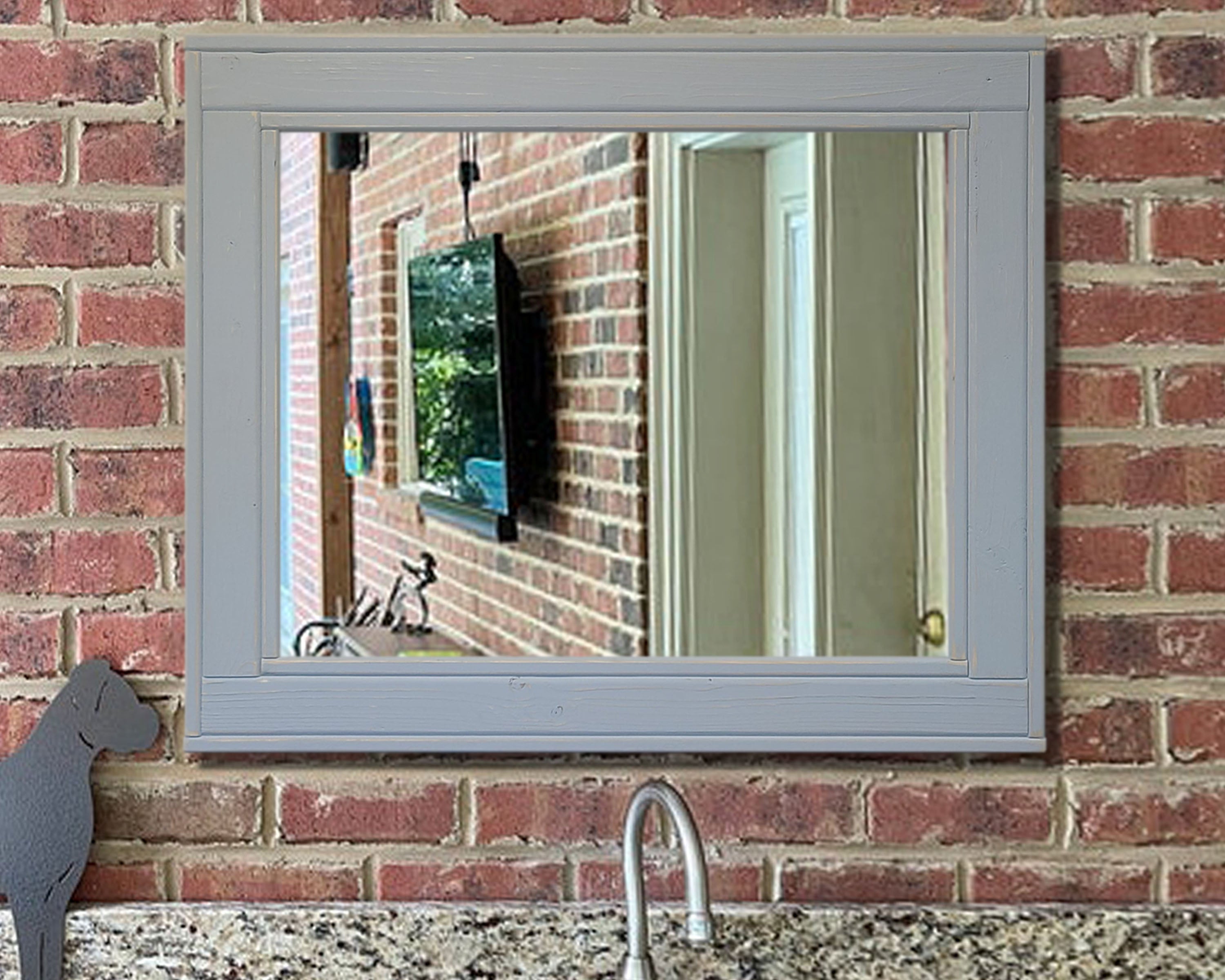 Herringbone Reclaimed Wood Mirror, 20 Colors, Shown in Light French Gray