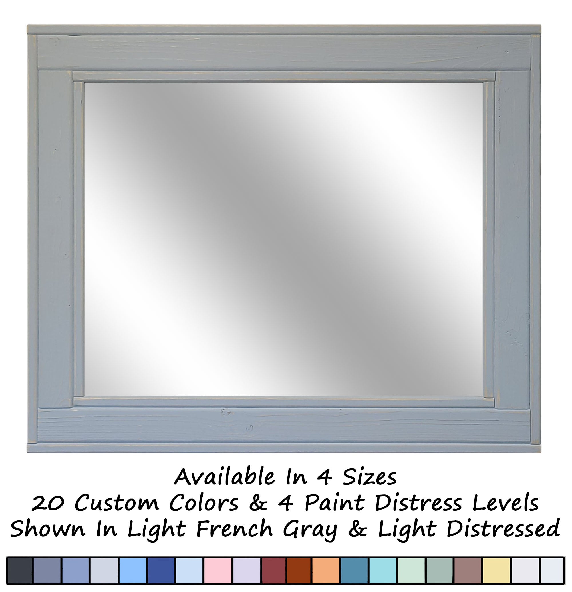 Herringbone Rustic Reclaimed Wood Wall Mirror, 5 Sizes & 20 Colors, Shown in Light French Gray