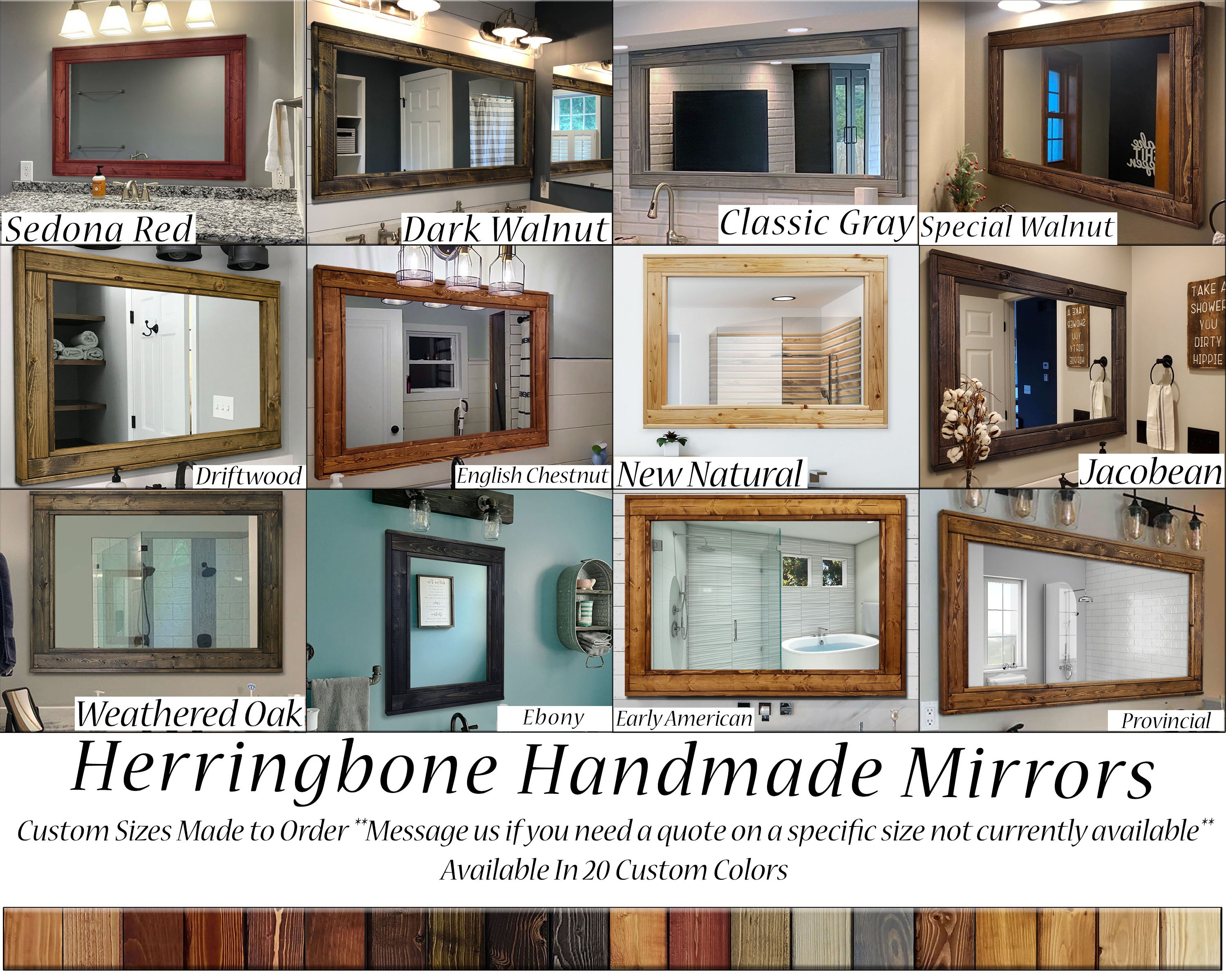 Herringbone Reclaimed Styled Wood Mirror, 20 Stain Colors & Custom Sizes by Lane of Lenore